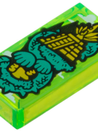 Tile 1 x 2 with Bright Light Orange Aztec Pyramid in Jungle, White Clouds and Dark Turquoise Trees Pattern