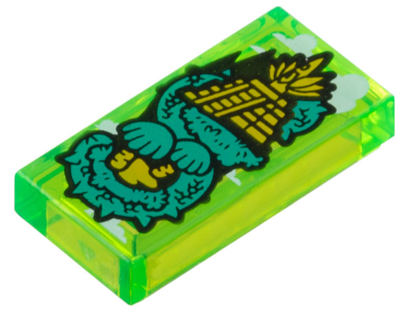 Tile 1 x 2 with Bright Light Orange Aztec Pyramid in Jungle, White Clouds and Dark Turquoise Trees Pattern