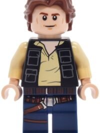 Han Solo - Black Vest with Pockets over Tan Shirt with Dark Bluish Gray Creases, Dark Blue Legs with Belts