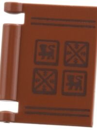 Reddish Brown Minifigure; Utensil Book Cover with Dark Brown Stripes and Square Lion and Tree Glyphs Pattern