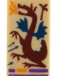 Tan Tile 1 x 2 with Dark Red Dragon with Dark Blue Wings; Orange and Dark Purple Trim Pattern (Book Page)
